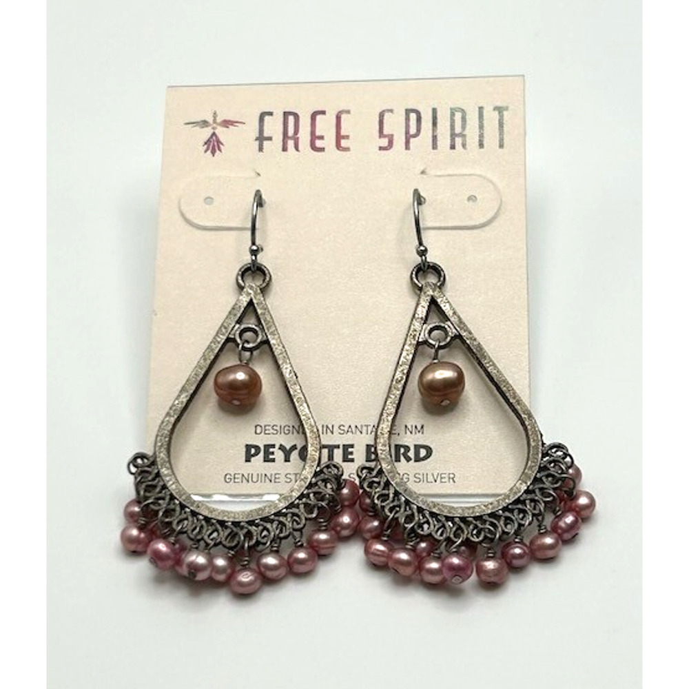 NWT Peyote Bird Pearl Teardrop Chandelier Earrings Genuine Stone Sterling Silver